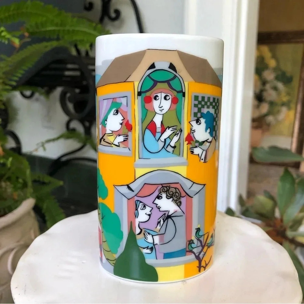 Vintage Bjorn Wiinblad for Rosenthal in Germany Scenes from a Window Oval Vase